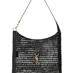 Migliore Repliche Borsa YSL Saint Laurent Oxalis in rafia macramè nera Economiche Outlet Online