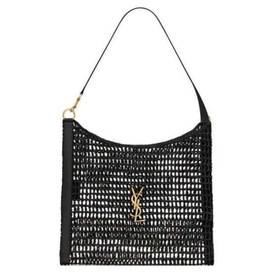 Migliore Repliche Borsa YSL Saint Laurent Oxalis in rafia macramè nera Economiche Outlet Online