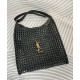 Migliore Repliche Borsa YSL Saint Laurent Oxalis in rafia macramè nera Economiche Outlet Online