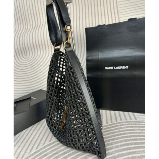 Migliore Repliche Borsa YSL Saint Laurent Oxalis in rafia macramè nera Economiche Outlet Online
