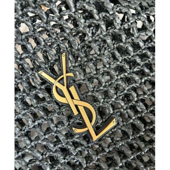 Migliore Repliche Borsa YSL Saint Laurent Oxalis in rafia macramè nera Economiche Outlet Online