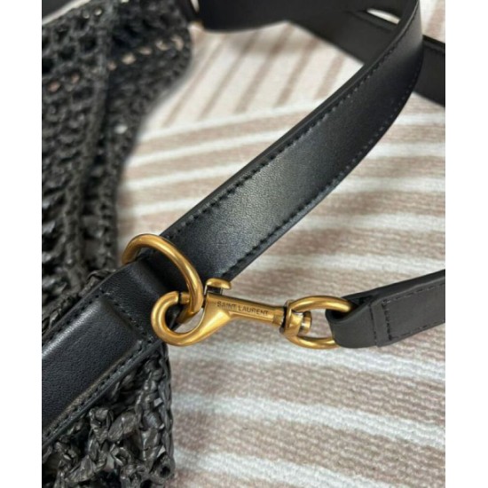 Migliore Repliche Borsa YSL Saint Laurent Oxalis in rafia macramè nera Economiche Outlet Online