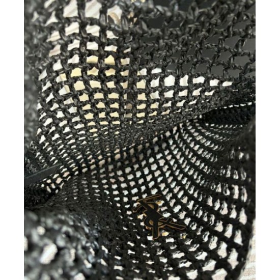 Migliore Repliche Borsa YSL Saint Laurent Oxalis in rafia macramè nera Economiche Outlet Online