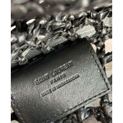 Migliore Repliche Borsa YSL Saint Laurent Oxalis in rafia macramè nera Economiche Outlet Online