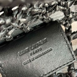 Migliore Repliche Borsa YSL Saint Laurent Oxalis in rafia macramè nera Economiche Outlet Online