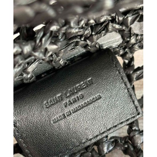 Migliore Repliche Borsa YSL Saint Laurent Oxalis in rafia macramè nera Economiche Outlet Online