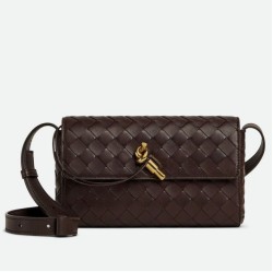 Migliore Repliche Borsa a tracolla Mini Andiamo Bottega Veneta agnello intrecciata fondente Economiche Outlet Online