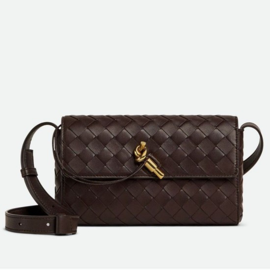 Migliore Repliche Borsa a tracolla Mini Andiamo Bottega Veneta agnello intrecciata fondente Economiche Outlet Online