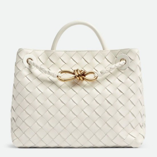 Migliore Repliche Borsa Andiamo piccola di Bottega Veneta agnello intrecciata bianca Economiche Outlet Online