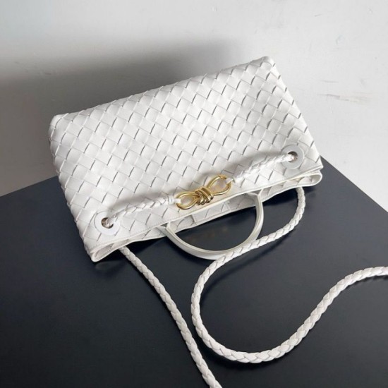 Migliore Repliche Bottega Veneta Andiamo Piccolo East/West Borsa Agnello Intrecciata Bianca Economiche Outlet Online