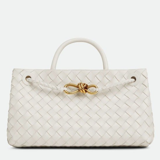 Migliore Repliche Bottega Veneta Andiamo Piccolo East/West Borsa Agnello Intrecciata Bianca Economiche Outlet Online