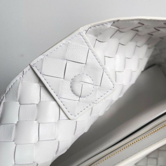 Migliore Repliche Bottega Veneta Andiamo Piccolo East/West Borsa Agnello Intrecciata Bianca Economiche Outlet Online