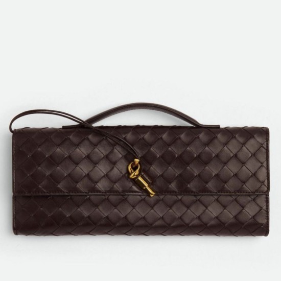 Migliore Repliche Pochette Andiamo di Bottega Veneta con manico agnello intrecciata fondente Economiche Outlet Online