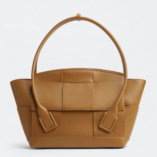 Replica perfetta Borsa Bottega Veneta Arco Media Vitello Intrecciato Caramello Imitazione Outlet Online