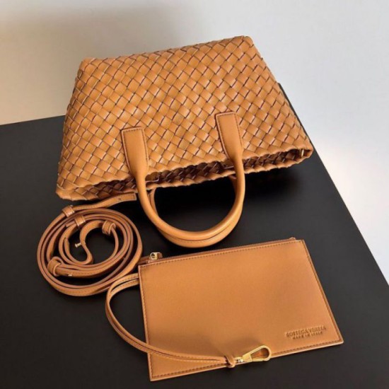 Perfette Qualità Repliche Borsa Mini Cabat Bottega Veneta agnello intrecciata color caramello Imitazione