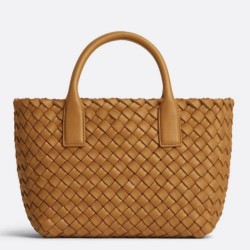 Perfette Qualità Repliche Borsa Mini Cabat Bottega Veneta agnello intrecciata color caramello Imitazione