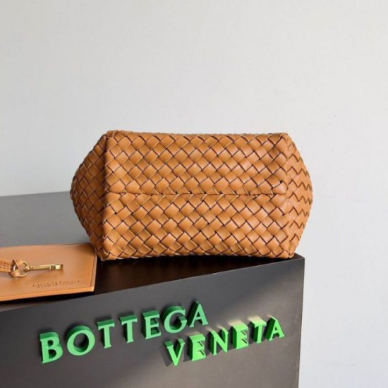 Perfette Qualità Repliche Borsa Mini Cabat Bottega Veneta agnello intrecciata color caramello Imitazione
