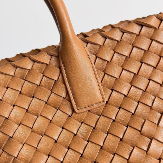 Perfette Qualità Repliche Borsa Mini Cabat Bottega Veneta agnello intrecciata color caramello Imitazione