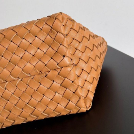 Perfette Qualità Repliche Borsa Mini Cabat Bottega Veneta agnello intrecciata color caramello Imitazione