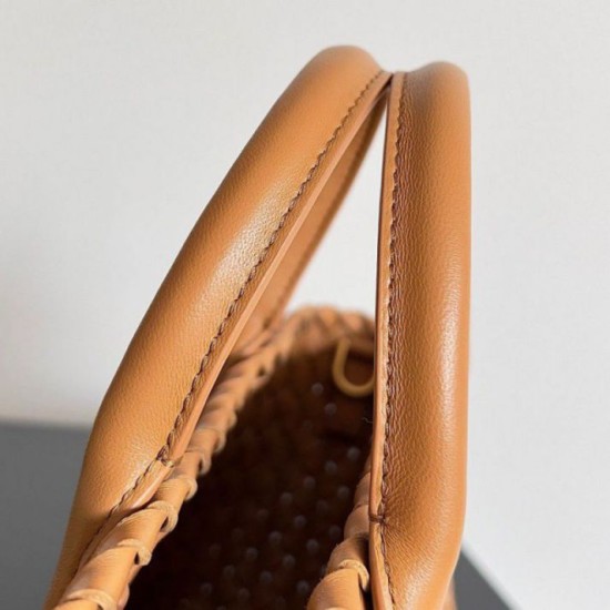 Perfette Qualità Repliche Borsa Mini Cabat Bottega Veneta agnello intrecciata color caramello Imitazione