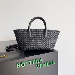 Migliore Repliche Borsa Bottega Veneta Mini Cabat agnello intrecciata nera Economiche Outlet Online