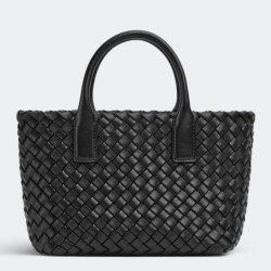 Migliore Repliche Borsa Bottega Veneta Mini Cabat agnello intrecciata nera Economiche Outlet Online