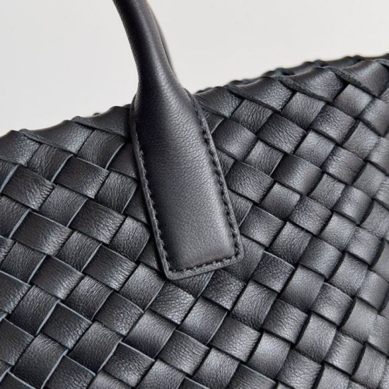 Migliore Repliche Borsa Bottega Veneta Mini Cabat agnello intrecciata nera Economiche Outlet Online