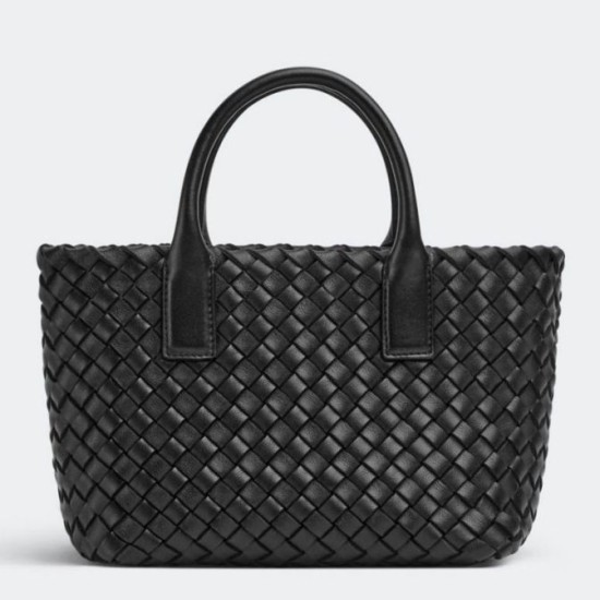 Migliore Repliche Borsa Bottega Veneta Mini Cabat agnello intrecciata nera Economiche Outlet Online
