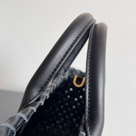 Migliore Repliche Borsa Bottega Veneta Mini Cabat agnello intrecciata nera Economiche Outlet Online
