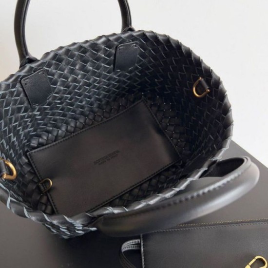 Migliore Repliche Borsa Bottega Veneta Mini Cabat agnello intrecciata nera Economiche Outlet Online