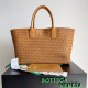 Migliore Repliche Borsa Cabat media Bottega Veneta agnello intrecciata color caramello Economiche Outlet Online