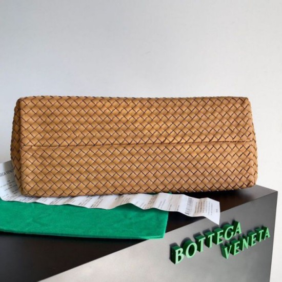 Migliore Repliche Borsa Cabat media Bottega Veneta agnello intrecciata color caramello Economiche Outlet Online