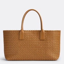 Migliore Repliche Borsa Cabat media Bottega Veneta agnello intrecciata color caramello Economiche Outlet Online