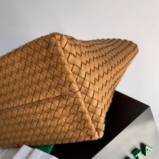 Migliore Repliche Borsa Cabat media Bottega Veneta agnello intrecciata color caramello Economiche Outlet Online