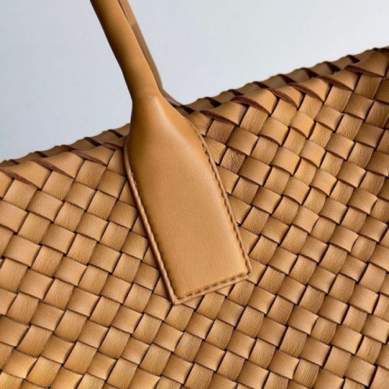 Migliore Repliche Borsa Cabat media Bottega Veneta agnello intrecciata color caramello Economiche Outlet Online