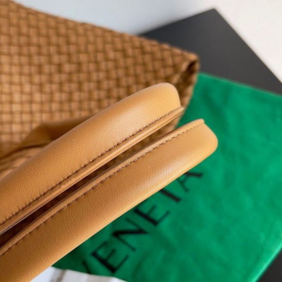 Migliore Repliche Borsa Cabat media Bottega Veneta agnello intrecciata color caramello Economiche Outlet Online