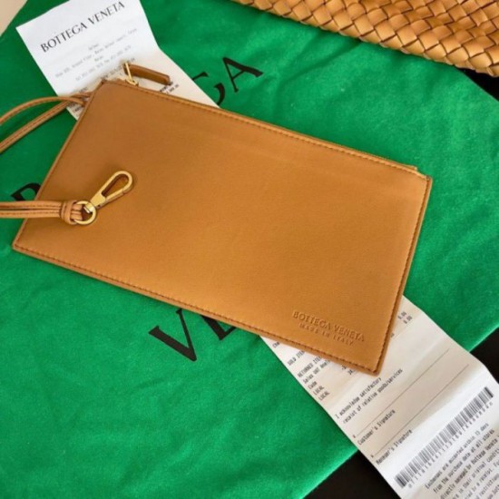 Migliore Repliche Borsa Cabat media Bottega Veneta agnello intrecciata color caramello Economiche Outlet Online