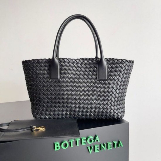 Perfette Qualità Repliche Borsa Cabat media Bottega Veneta agnello intrecciata nera Imitazione