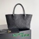 Perfette Qualità Repliche Borsa Cabat media Bottega Veneta agnello intrecciata nera Imitazione