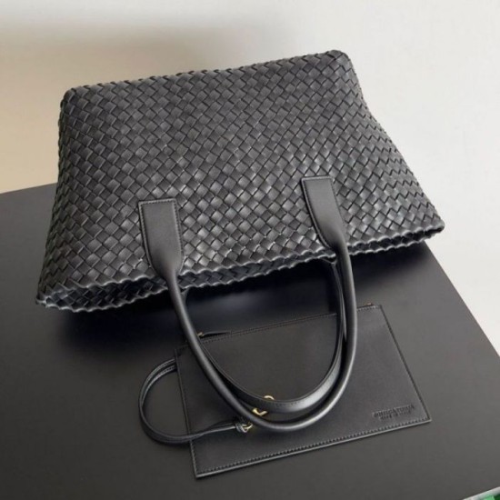 Perfette Qualità Repliche Borsa Cabat media Bottega Veneta agnello intrecciata nera Imitazione