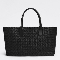 Perfette Qualità Repliche Borsa Cabat media Bottega Veneta agnello intrecciata nera Imitazione