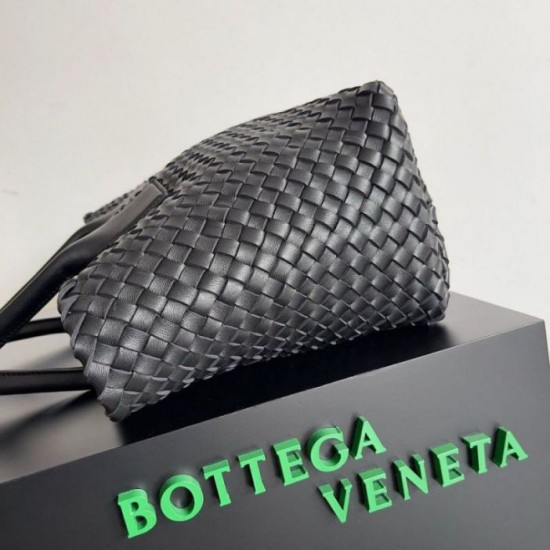 Perfette Qualità Repliche Borsa Cabat media Bottega Veneta agnello intrecciata nera Imitazione