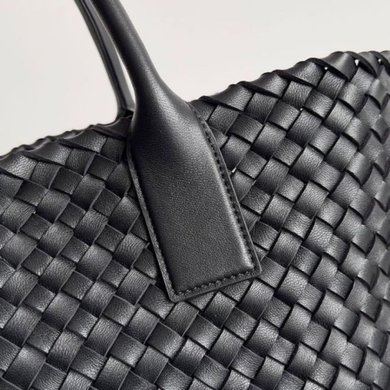 Perfette Qualità Repliche Borsa Cabat media Bottega Veneta agnello intrecciata nera Imitazione
