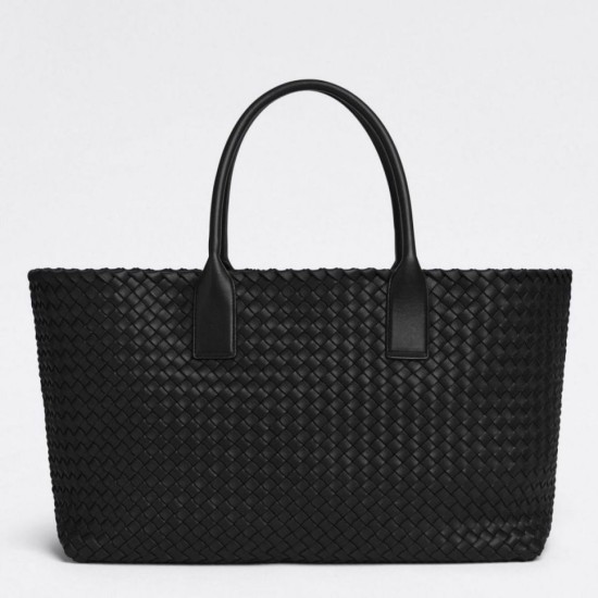 Perfette Qualità Repliche Borsa Cabat media Bottega Veneta agnello intrecciata nera Imitazione