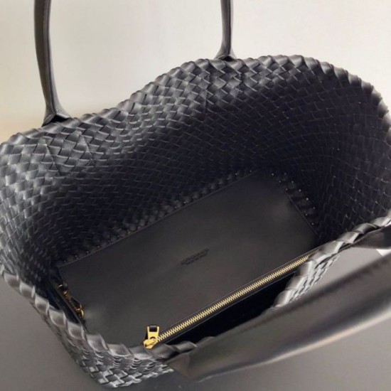 Perfette Qualità Repliche Borsa Cabat media Bottega Veneta agnello intrecciata nera Imitazione