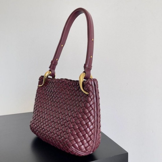 Migliore Repliche Borsa piccola Clicker di Bottega Veneta agnello intrecciata bordeaux Economiche Outlet Online