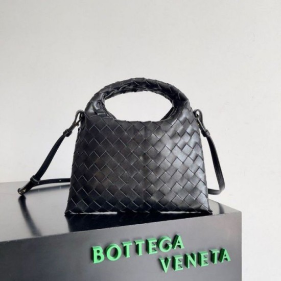 Miglior Falso Bottega Veneta Mini Hop Borsa vitello intrecciata nera Economiche Premium