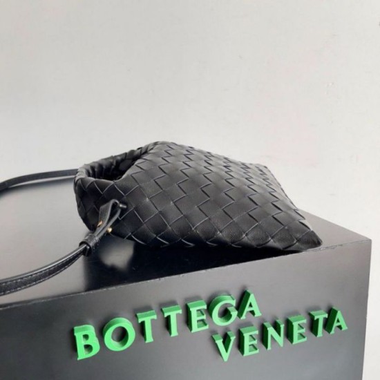 Miglior Falso Bottega Veneta Mini Hop Borsa vitello intrecciata nera Economiche Premium