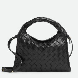 Miglior Falso Bottega Veneta Mini Hop Borsa vitello intrecciata nera Economiche Premium