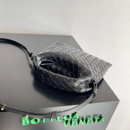 Miglior Falso Bottega Veneta Mini Hop Borsa vitello intrecciata nera Economiche Premium